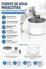 Fuente de Agua Inalámbrica para Mascotas con Filtro de 4 Capas