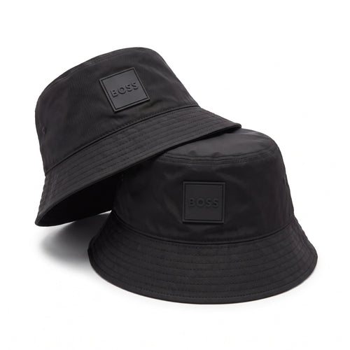Gorro Bucket Hat Negro con Parche de Texto