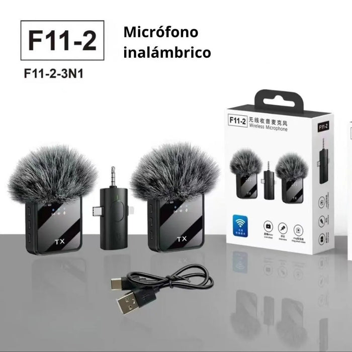 Micrófono Inalámbrico Doble F11-2 con Receptor