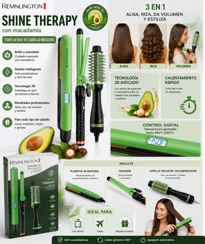 Combo Aguacate 3 en 1 para Estilizado de Cabello