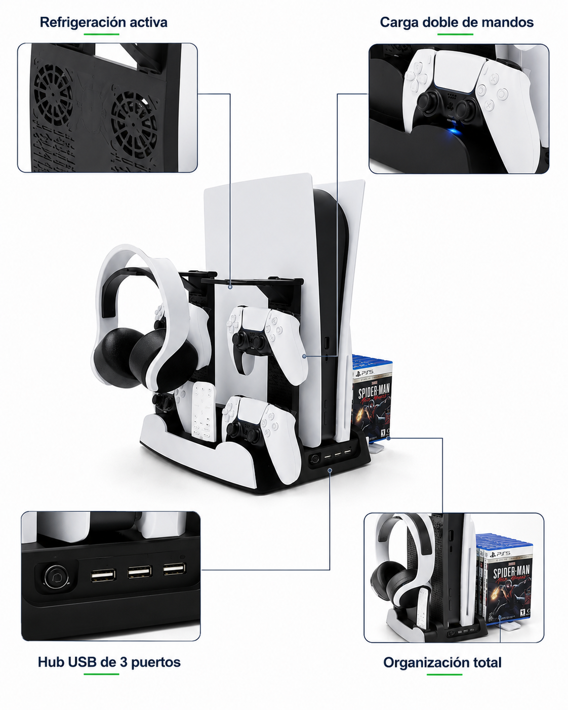 base de soporte multifuncional con estación de carga y refrigeración  PlayStation 5