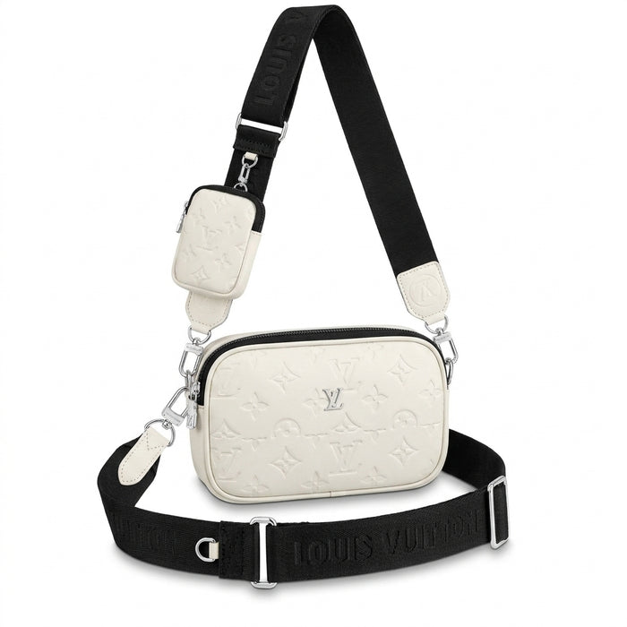 Set de bolso cruzado blanco texturizado en relieve + mini bolso