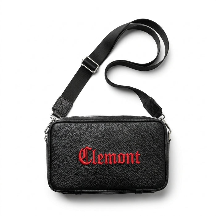 Bolso Cruzado Clemont Negro con Bordado Rojo - Cuerina Sintética