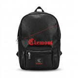Mochila negra con franja roja y logo bordado