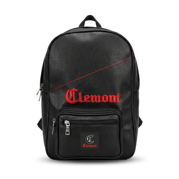 Mochila negra con franja roja y logo bordado
